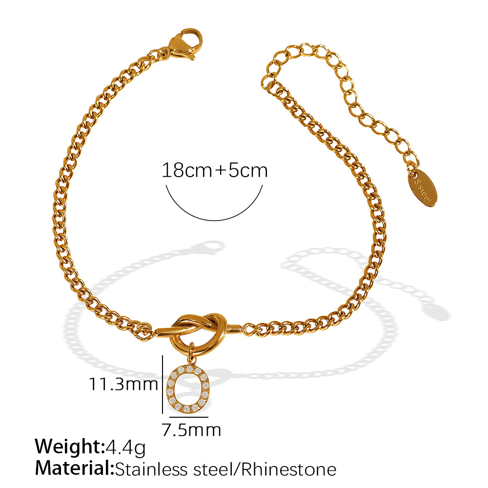 Gold color / 1 Piece Simple Series Simple Letter O Stainless Steel 18K Gold Color Plated Rhinestone Women's Charm Bracelets Picture15